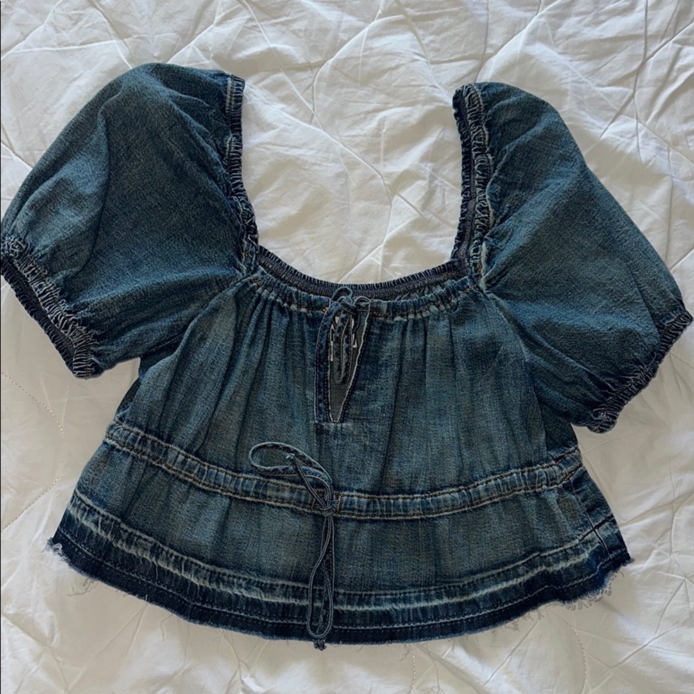 Ganni Denim Puff Sleve Top